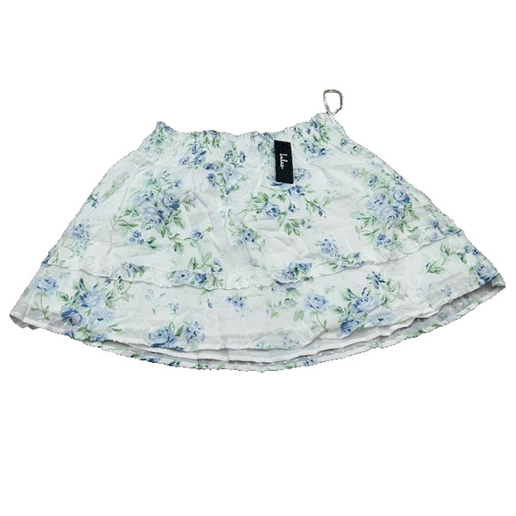 Lulus Womens Floral Swiss Dot Mini Skirts Smocked Waist Ruffled White Size XL - Picture 1 of 8